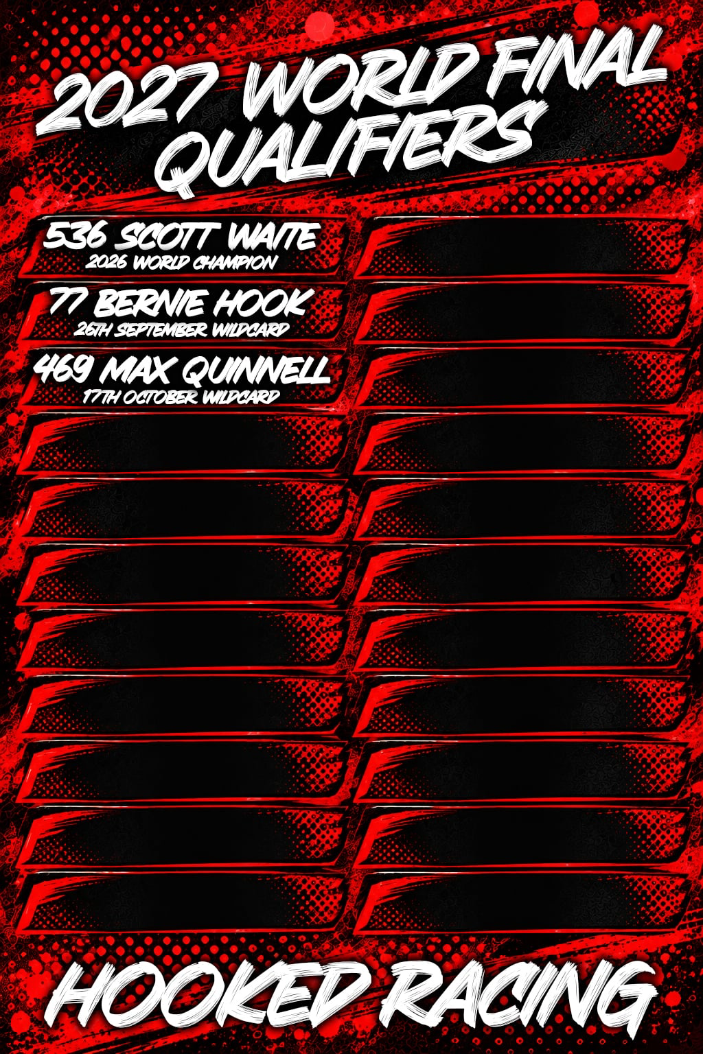 Hooked Racing 2027 World Final qualifiers graphic